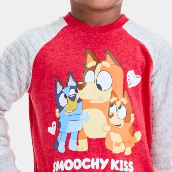 Toddler Bluey & Friend "Smoochy Kiss" Valentine's Easter Pullover Sweater - Picture 3 of 9